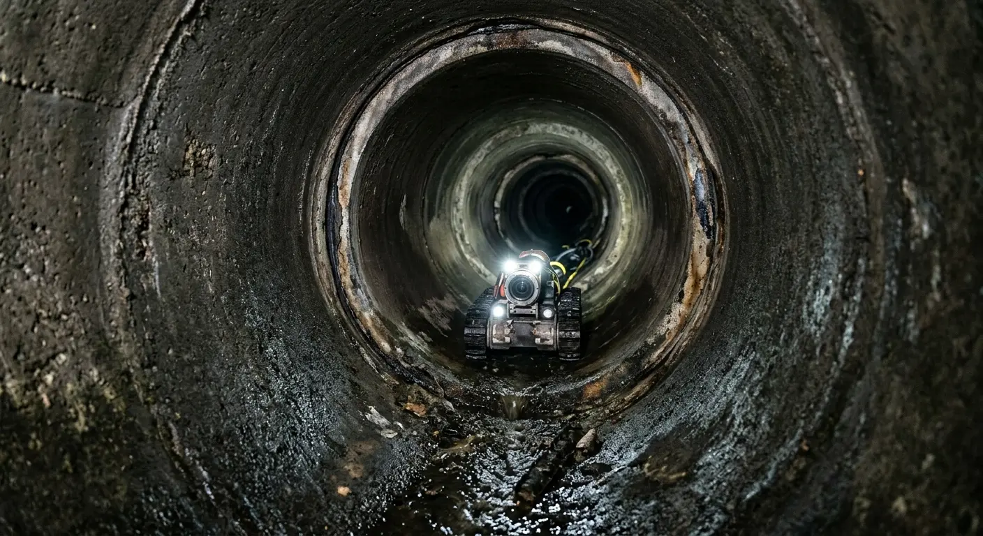 Robotic sewer camera inspecting pipe interior for Sewer Line Cleaning in Porter