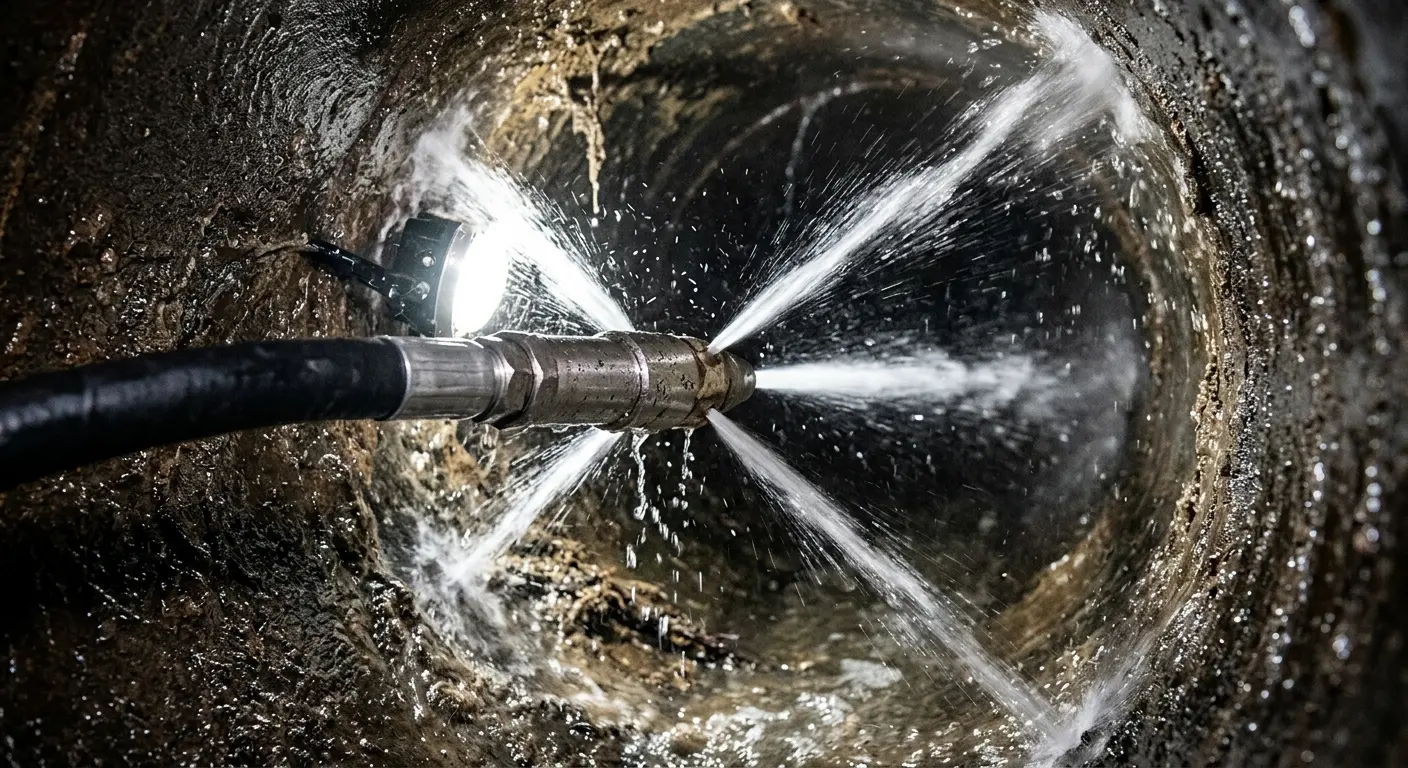 High-pressure hydro jetting nozzle cleaning sewer pipe for Sewer Cleanout in Porter